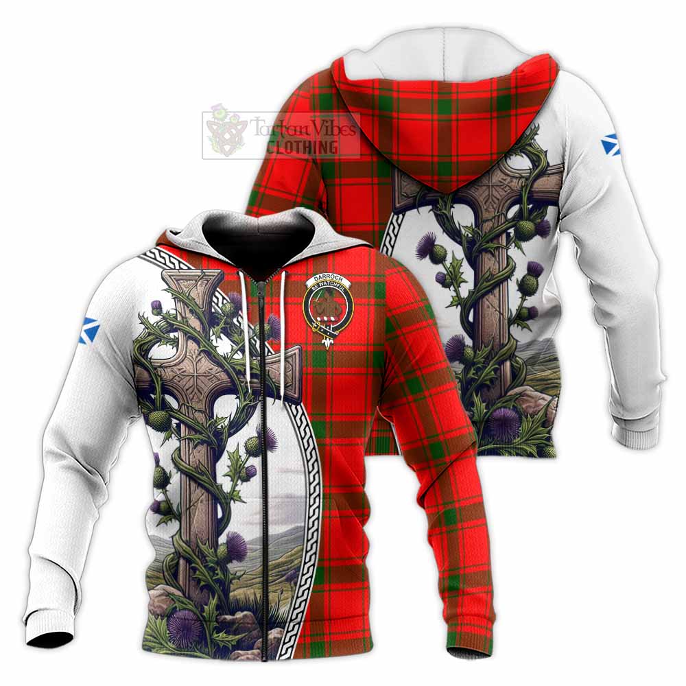 Tartan Vibes Clothing Darroch Tartan Knitted Hoodie with Family Crest and St. Andrew's Cross Accented by Thistle Vines