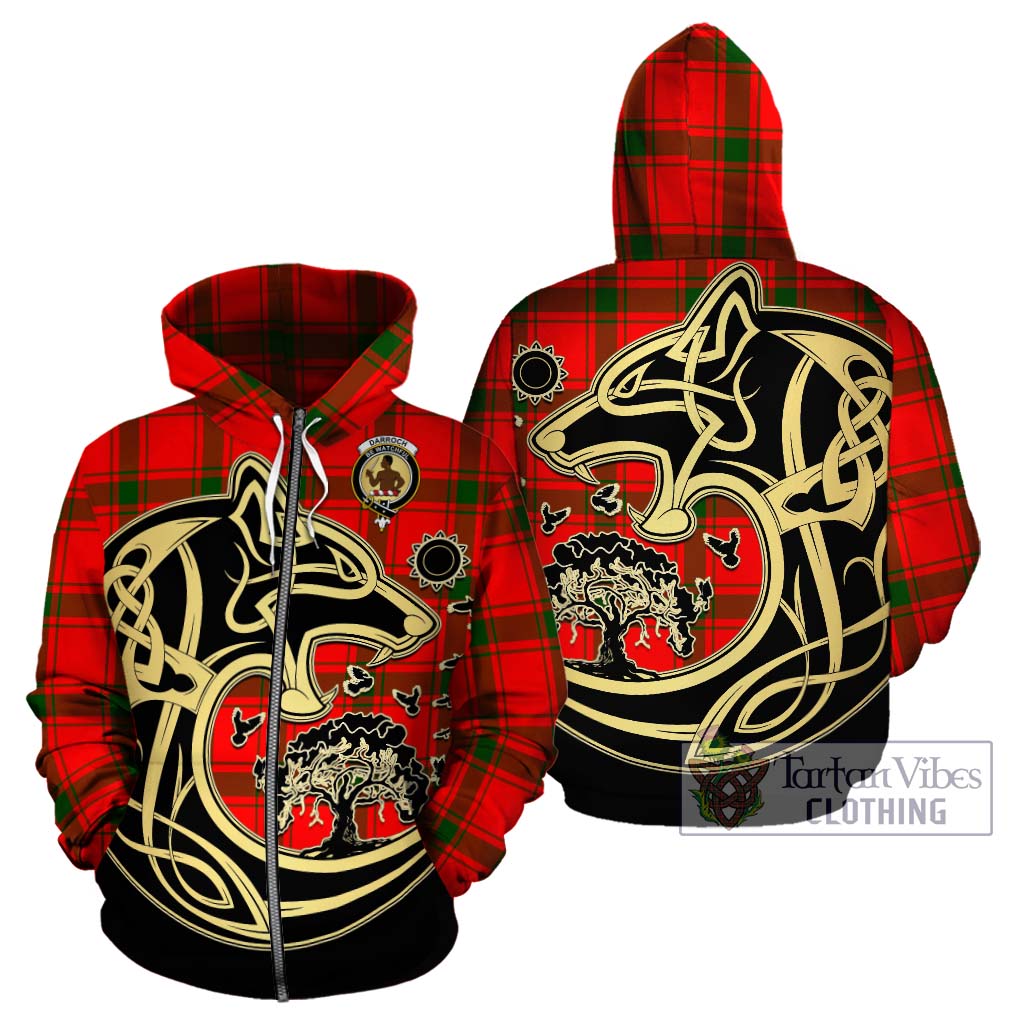 Tartan Vibes Clothing Darroch Tartan Hoodie with Family Crest Celtic Wolf Style