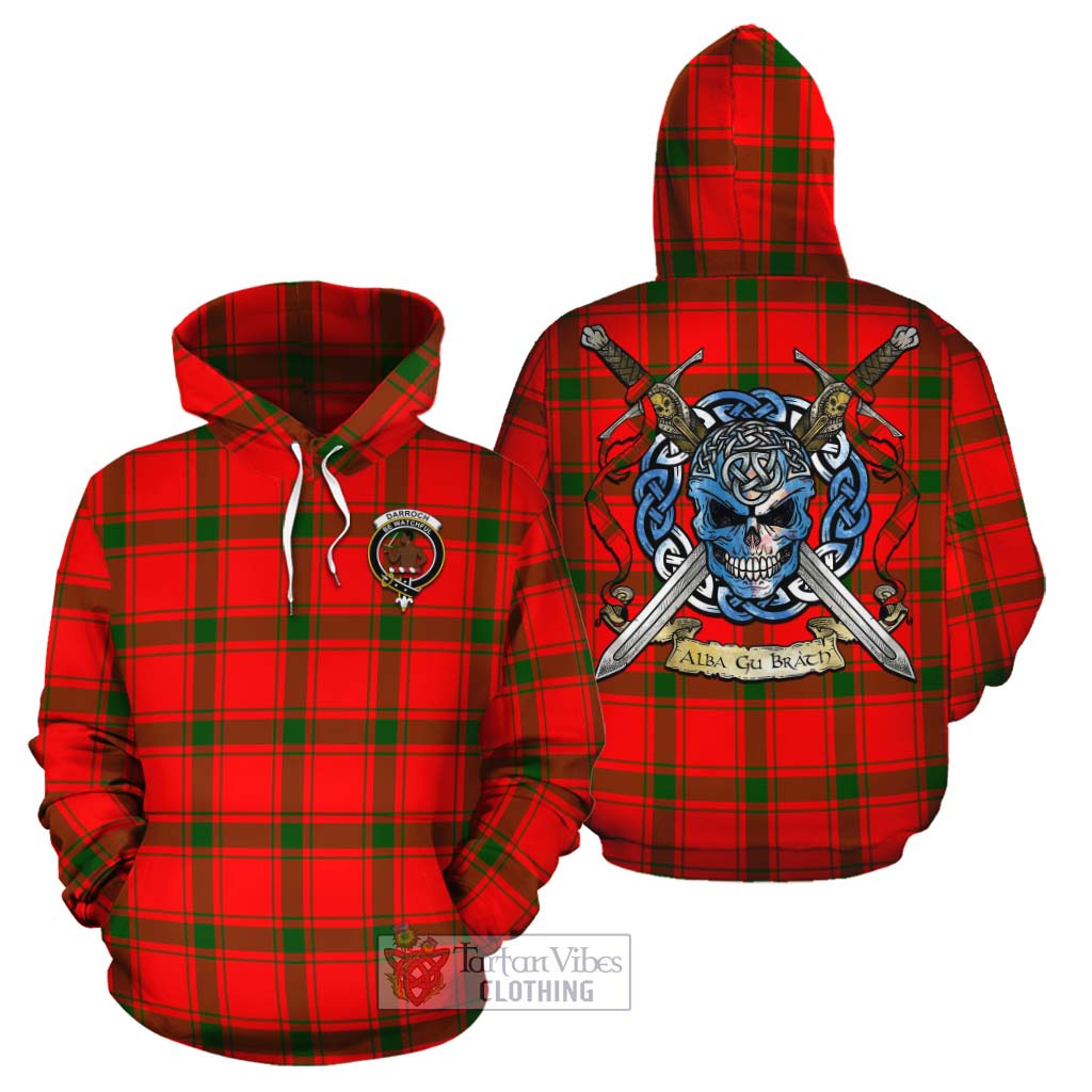 Tartan Vibes Clothing Darroch Tartan Cotton Hoodie with Family Crest Celtic Skull Style