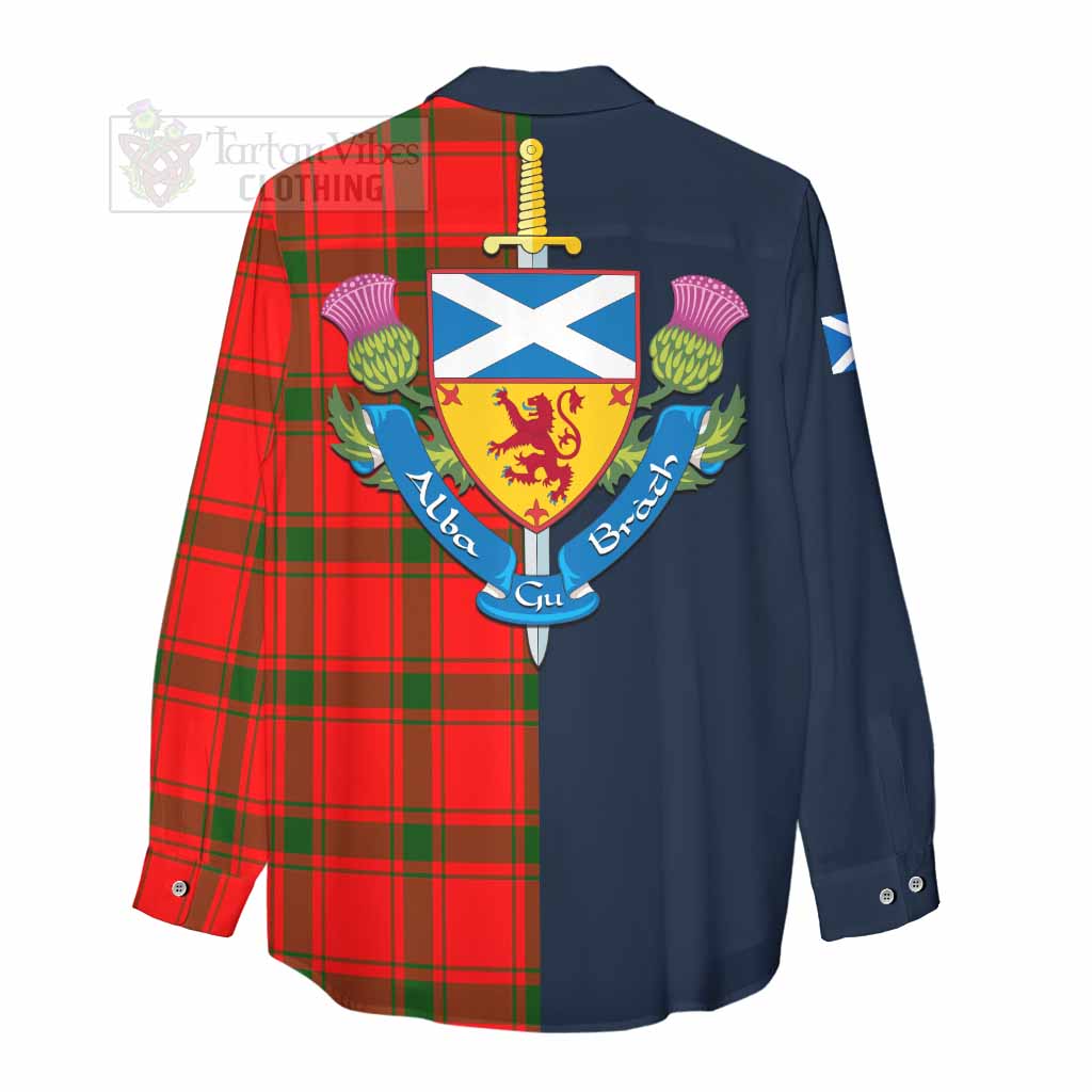 Tartan Vibes Clothing Darroch Tartan Women's Casual Shirt Alba with Scottish Lion Royal Arm Half Style