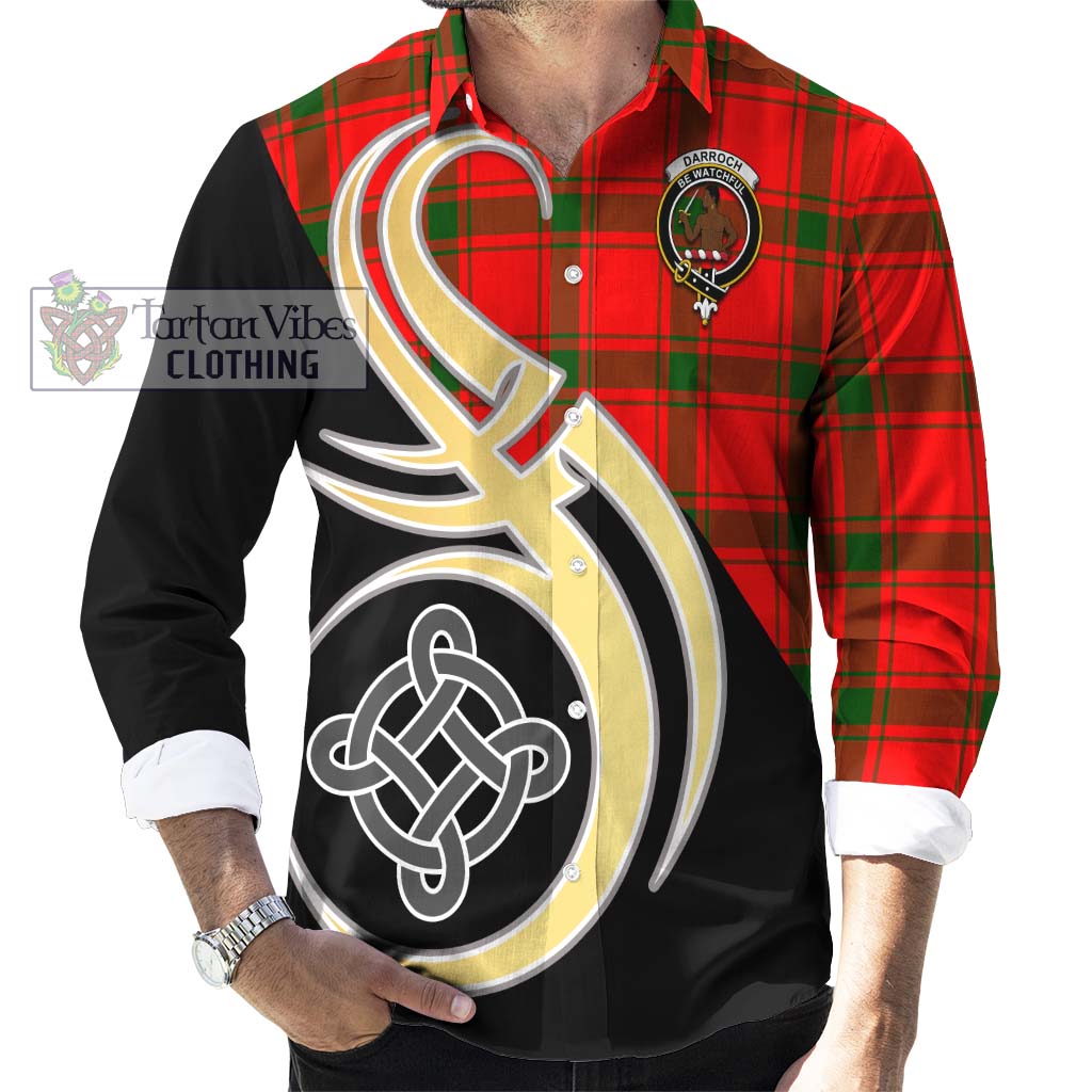 Tartan Vibes Clothing Darroch Tartan Long Sleeve Button Shirt with Family Crest and Celtic Symbol Style