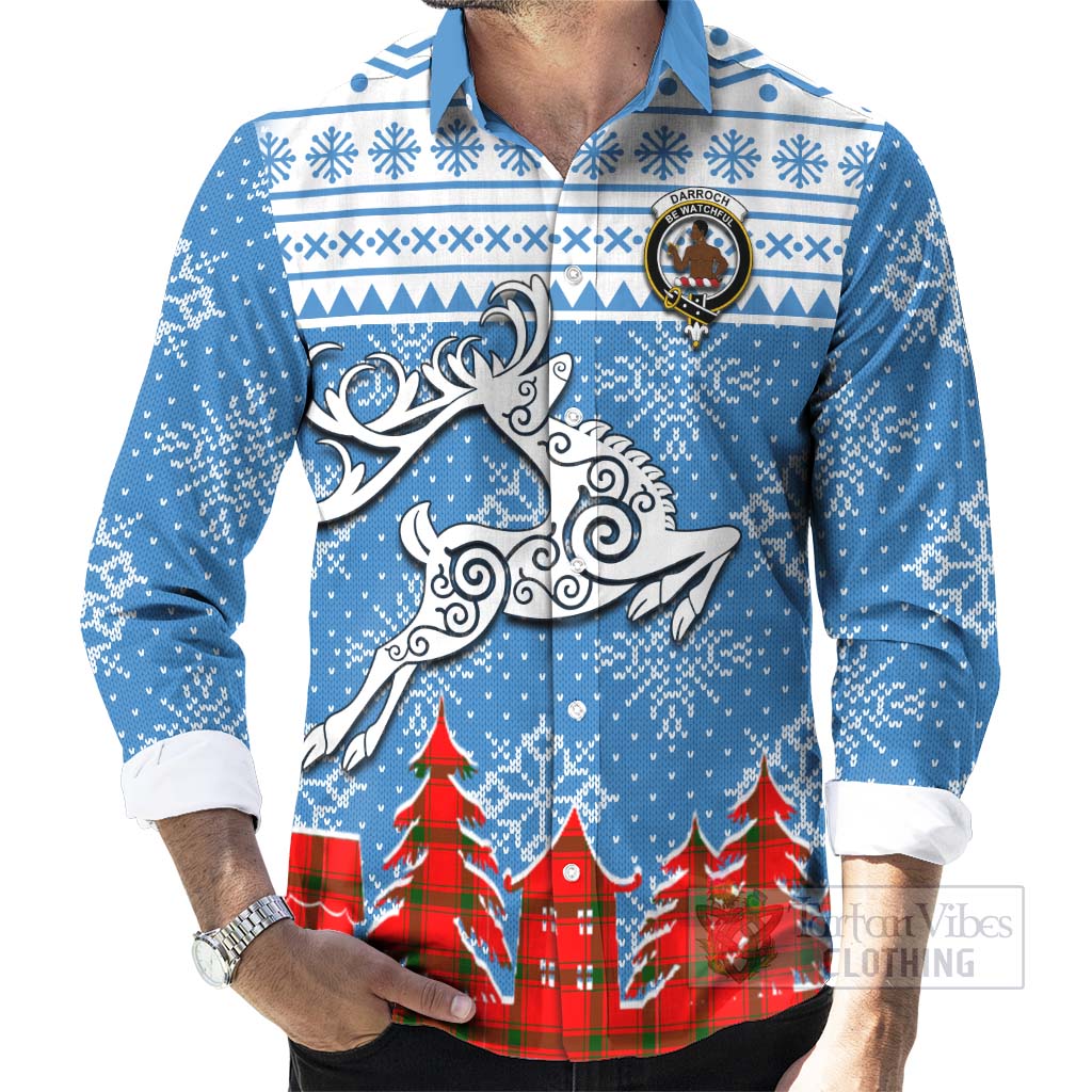 Tartan Vibes Clothing Darroch Clan Christmas Long Sleeve Button Shirt Celtic Reindeer Style