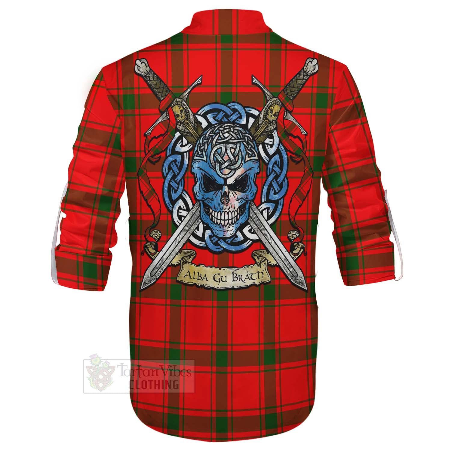 Tartan Vibes Clothing Darroch Tartan Ghillie Kilt Shirt with Family Crest Celtic Skull Style