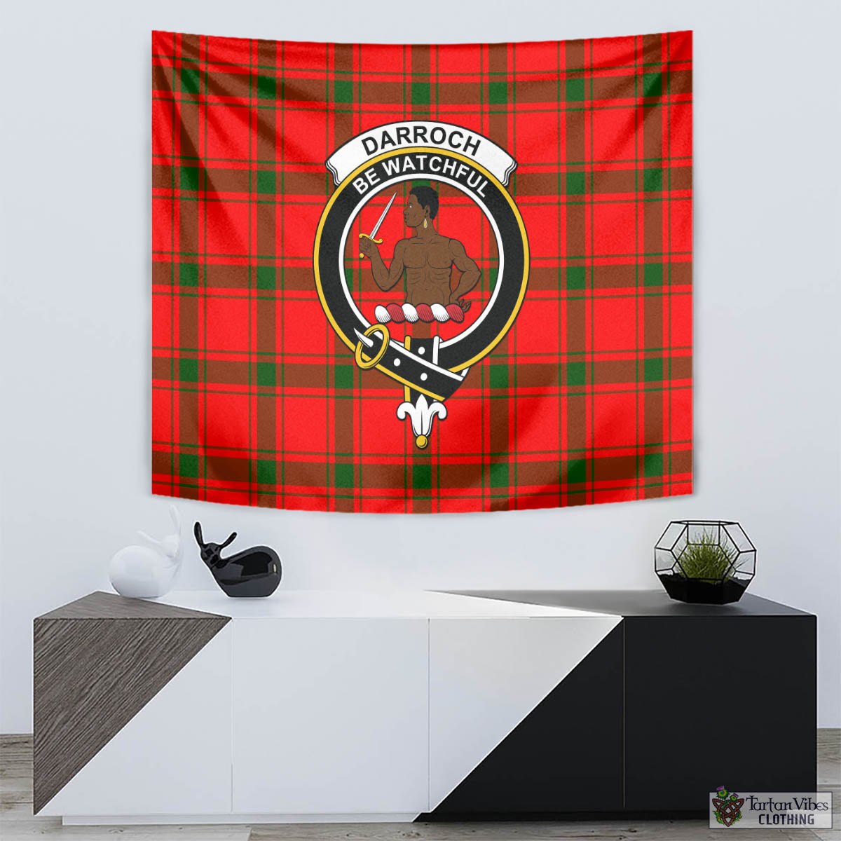 Tartan Vibes Clothing Darroch Tartan Tapestry Wall Hanging and Home Decor for Room with Family Crest