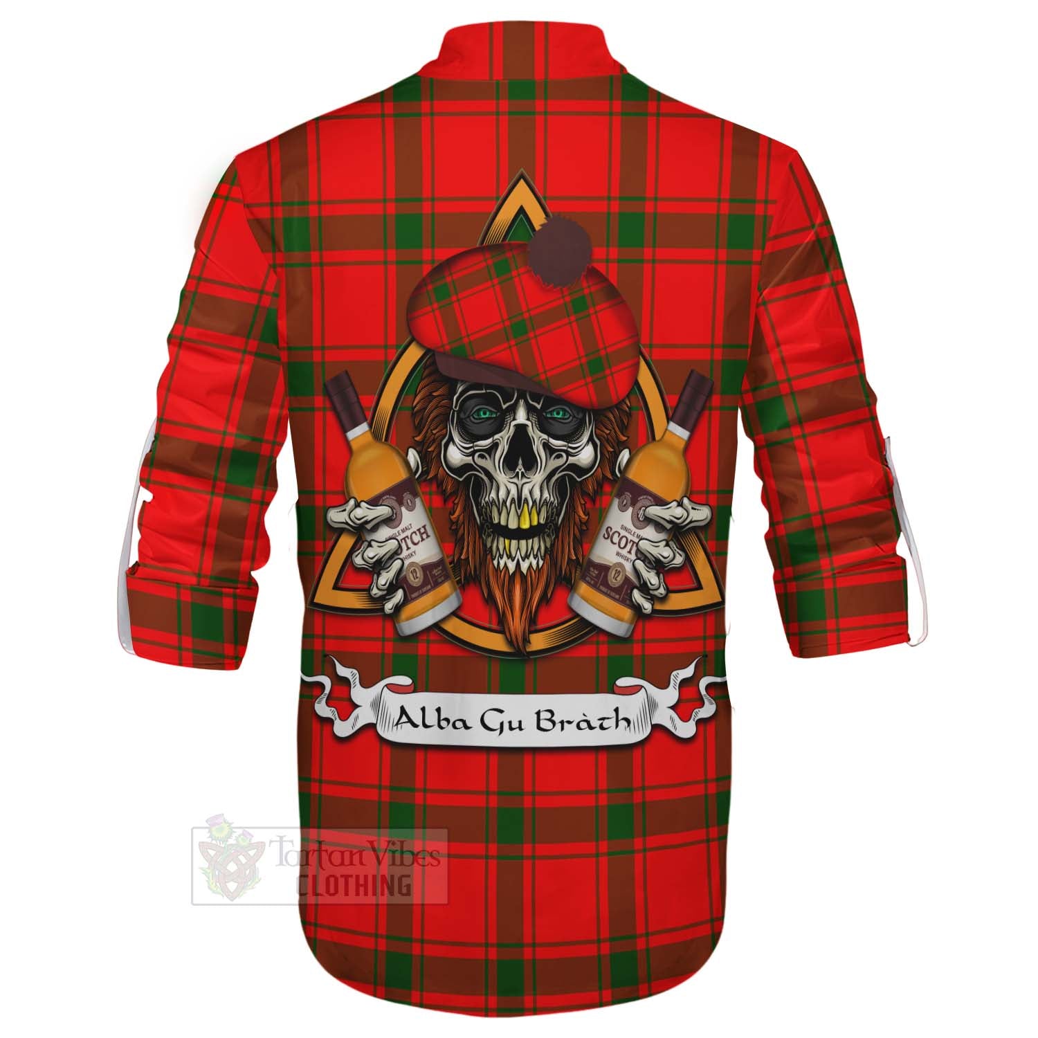 Tartan Vibes Clothing Darroch Tartan Ghillie Kilt Shirt with Family Crest and Bearded Skull Holding Bottles of Whiskey