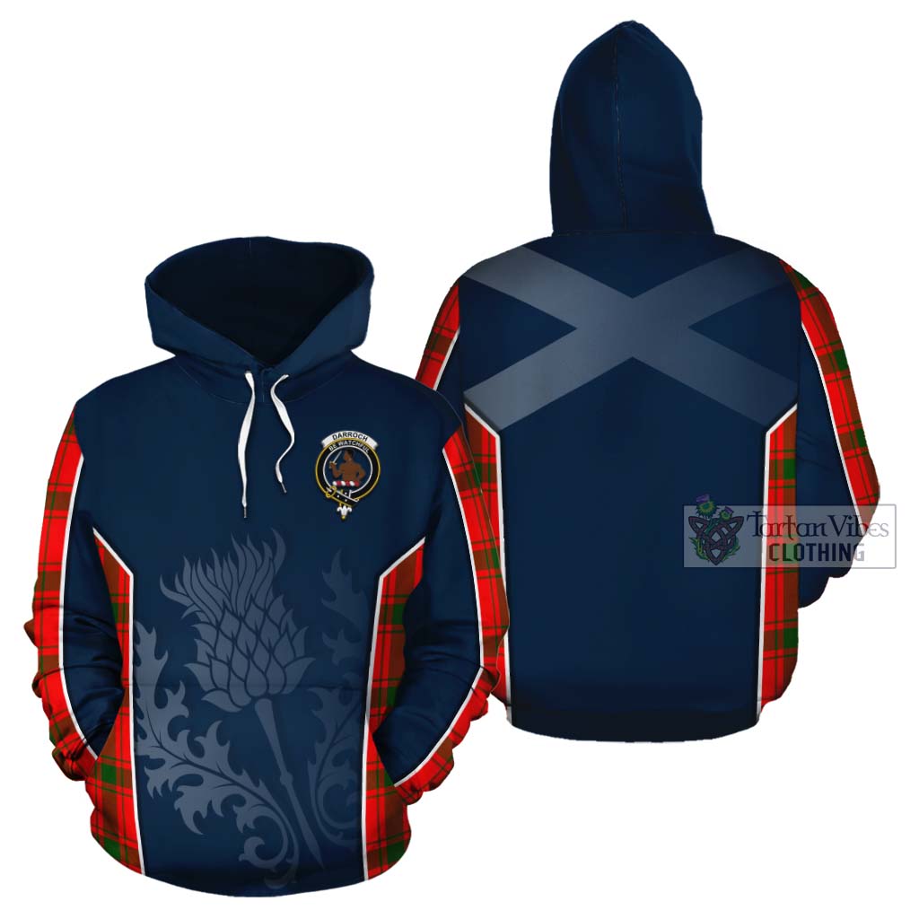 Tartan Vibes Clothing Darroch Tartan Cotton Hoodie with Family Crest and Scottish Thistle Vibes Sport Style