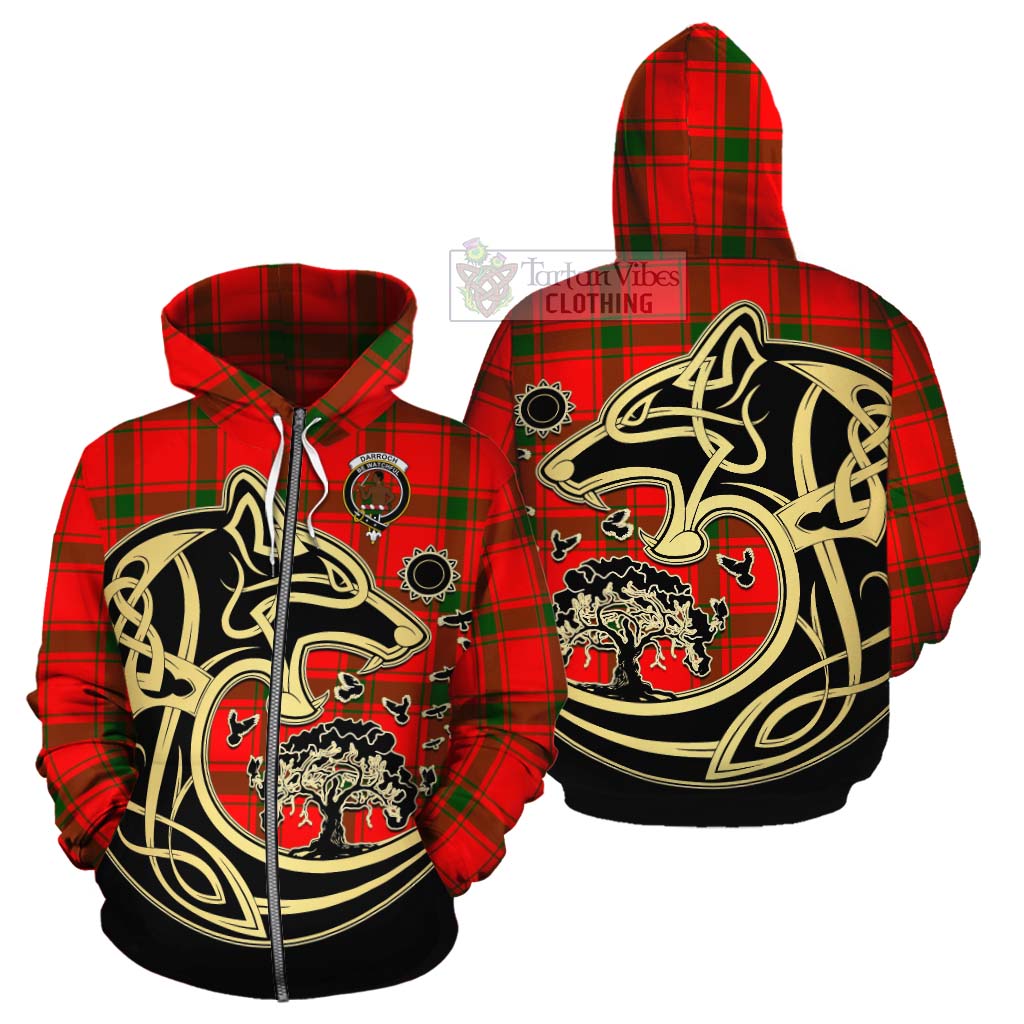 Tartan Vibes Clothing Darroch Tartan Cotton Hoodie with Family Crest Celtic Wolf Style