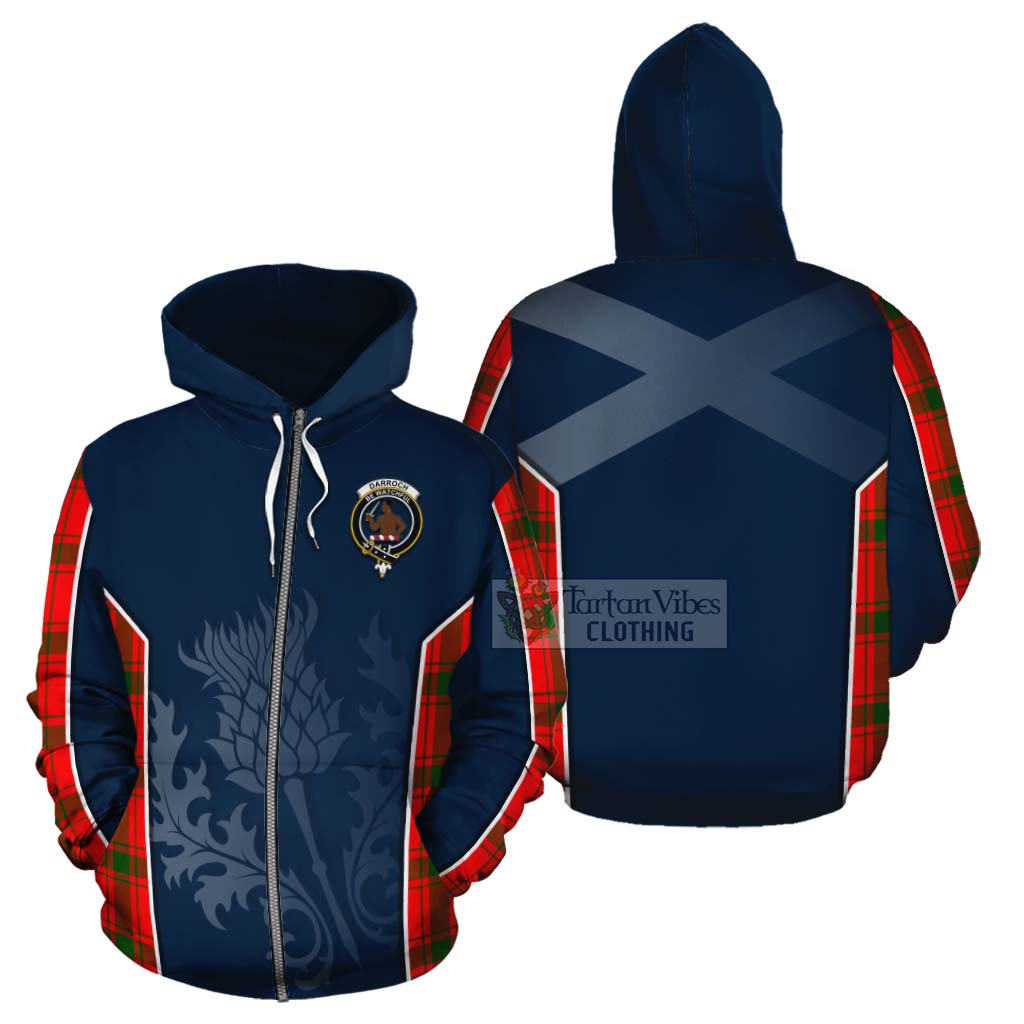 Tartan Vibes Clothing Darroch Tartan Cotton Hoodie with Family Crest and Scottish Thistle Vibes Sport Style