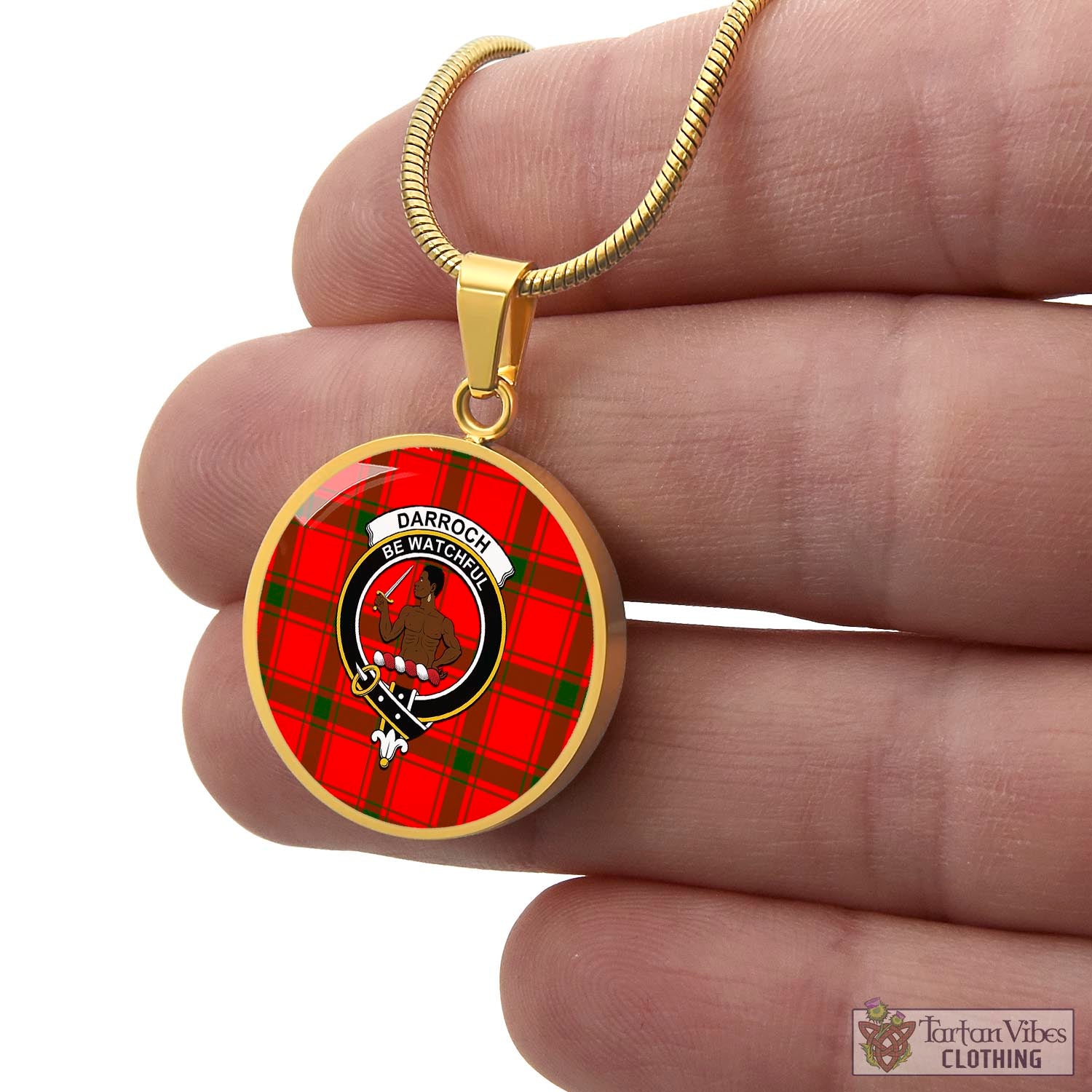 Tartan Vibes Clothing Darroch Tartan Circle Necklace with Family Crest