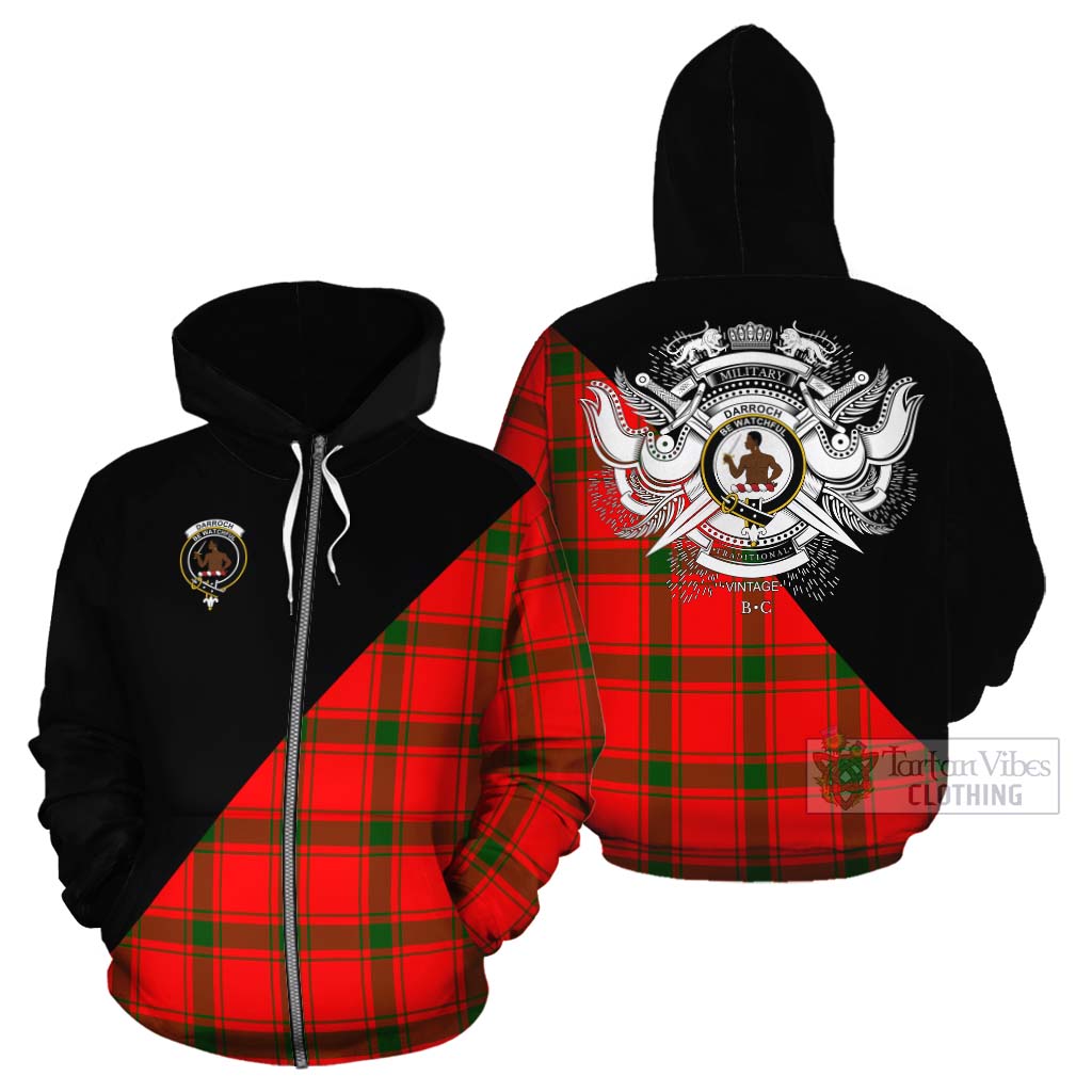 Tartan Vibes Clothing Darroch Tartan Cotton Hoodie with Family Crest and Military Logo Style