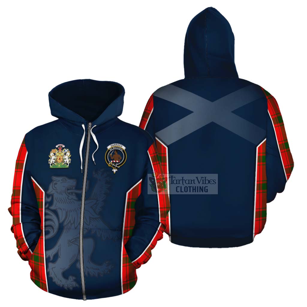 Tartan Vibes Clothing Darroch Tartan Cotton Hoodie with Family Crest and Lion Rampant Vibes Sport Style