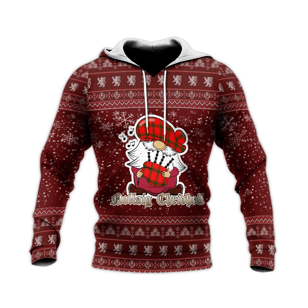 Darroch Clan Christmas Knitted Hoodie with Funny Gnome Playing Bagpipes - Tartanvibesclothing