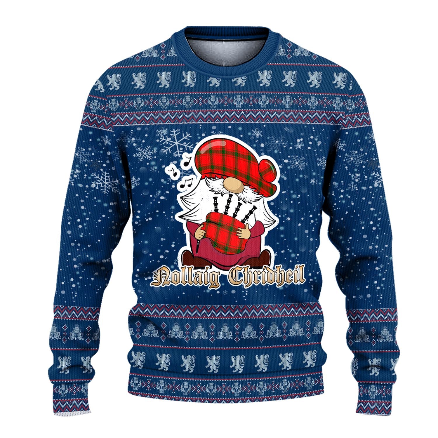 Darroch Clan Christmas Family Knitted Sweater with Funny Gnome Playing Bagpipes - Tartanvibesclothing