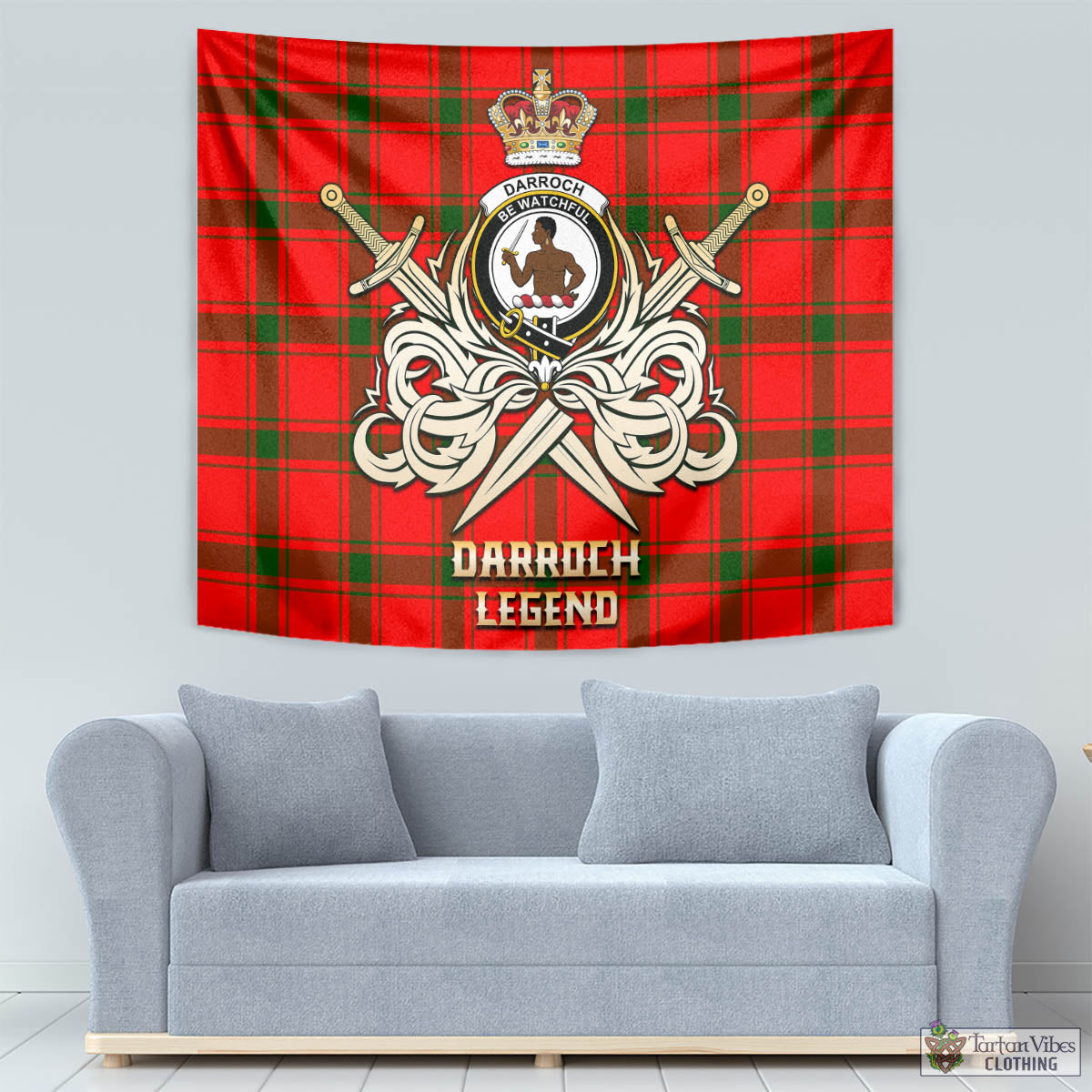 Tartan Vibes Clothing Darroch Tartan Tapestry with Clan Crest and the Golden Sword of Courageous Legacy