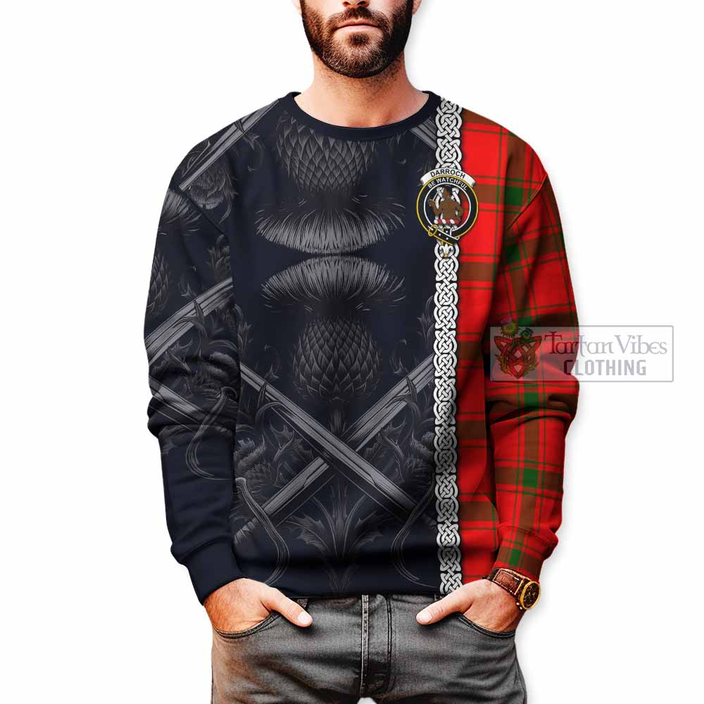 Tartan Vibes Clothing Darroch Tartan Sweatshirt with Family Crest Cross Sword Thistle Celtic Vibes