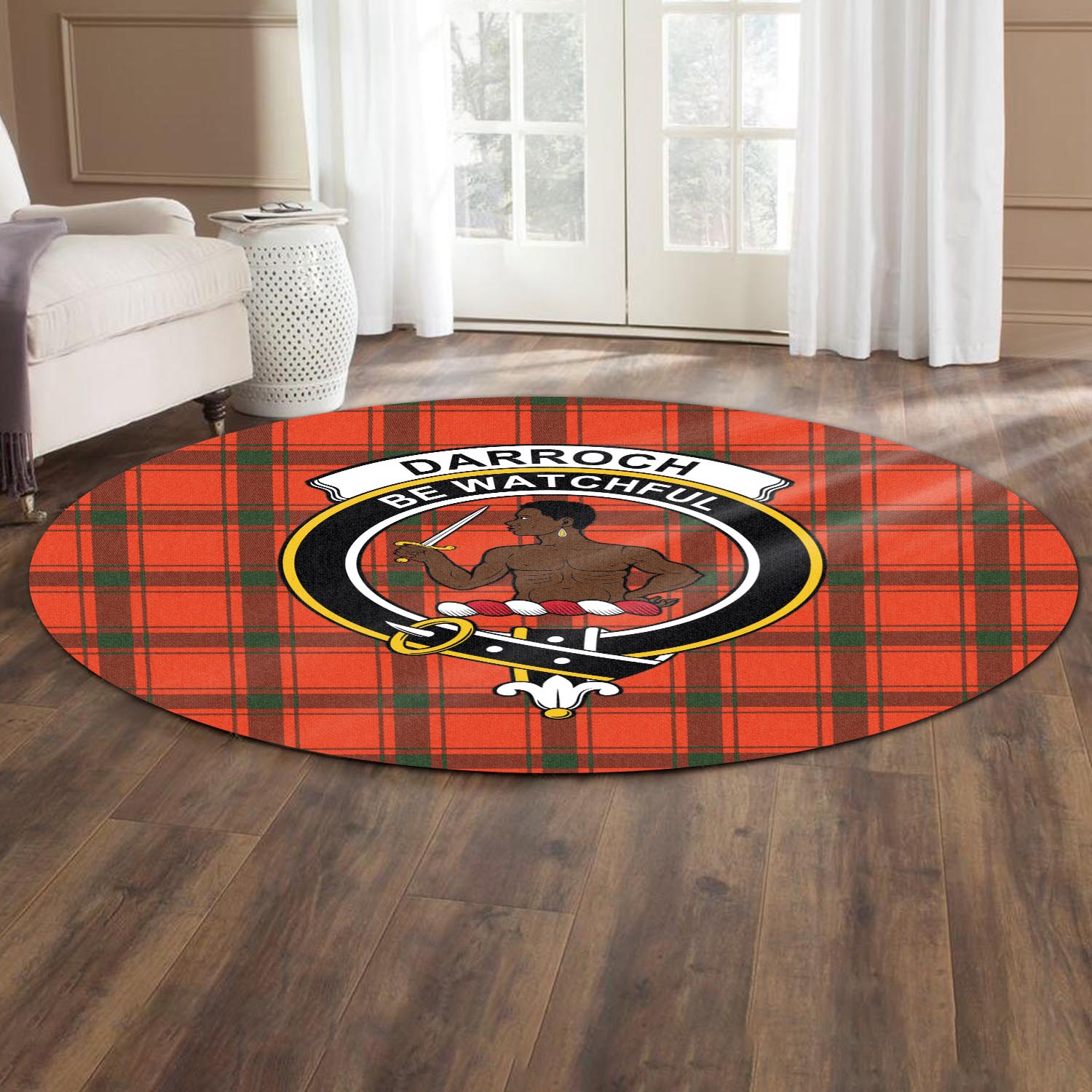 Darroch Tartan Round Rug with Family Crest - Tartanvibesclothing