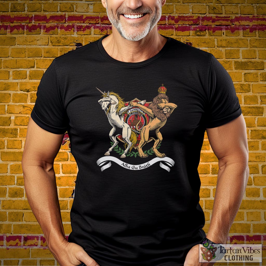 Tartan Vibes Clothing Darroch Family Crest Cotton Men's T-Shirt with Scotland Royal Coat Of Arm Funny Style