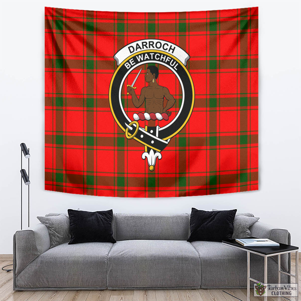 Tartan Vibes Clothing Darroch Tartan Tapestry Wall Hanging and Home Decor for Room with Family Crest