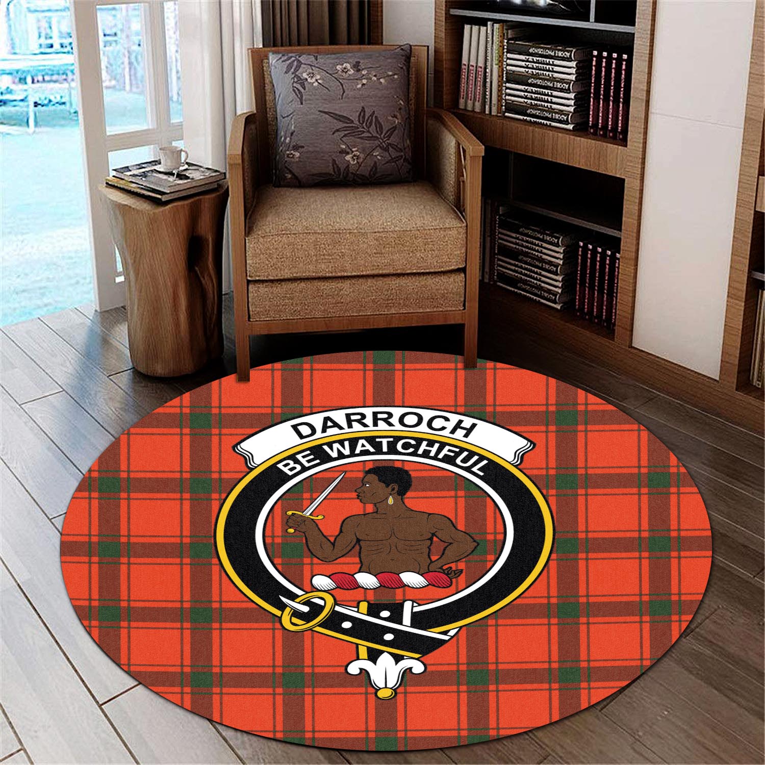 Darroch Tartan Round Rug with Family Crest - Tartanvibesclothing