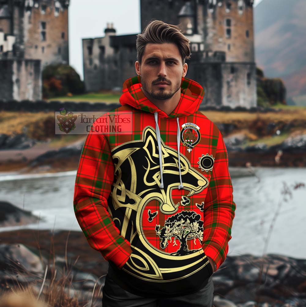 Tartan Vibes Clothing Darroch Tartan Cotton Hoodie with Family Crest Celtic Wolf Style