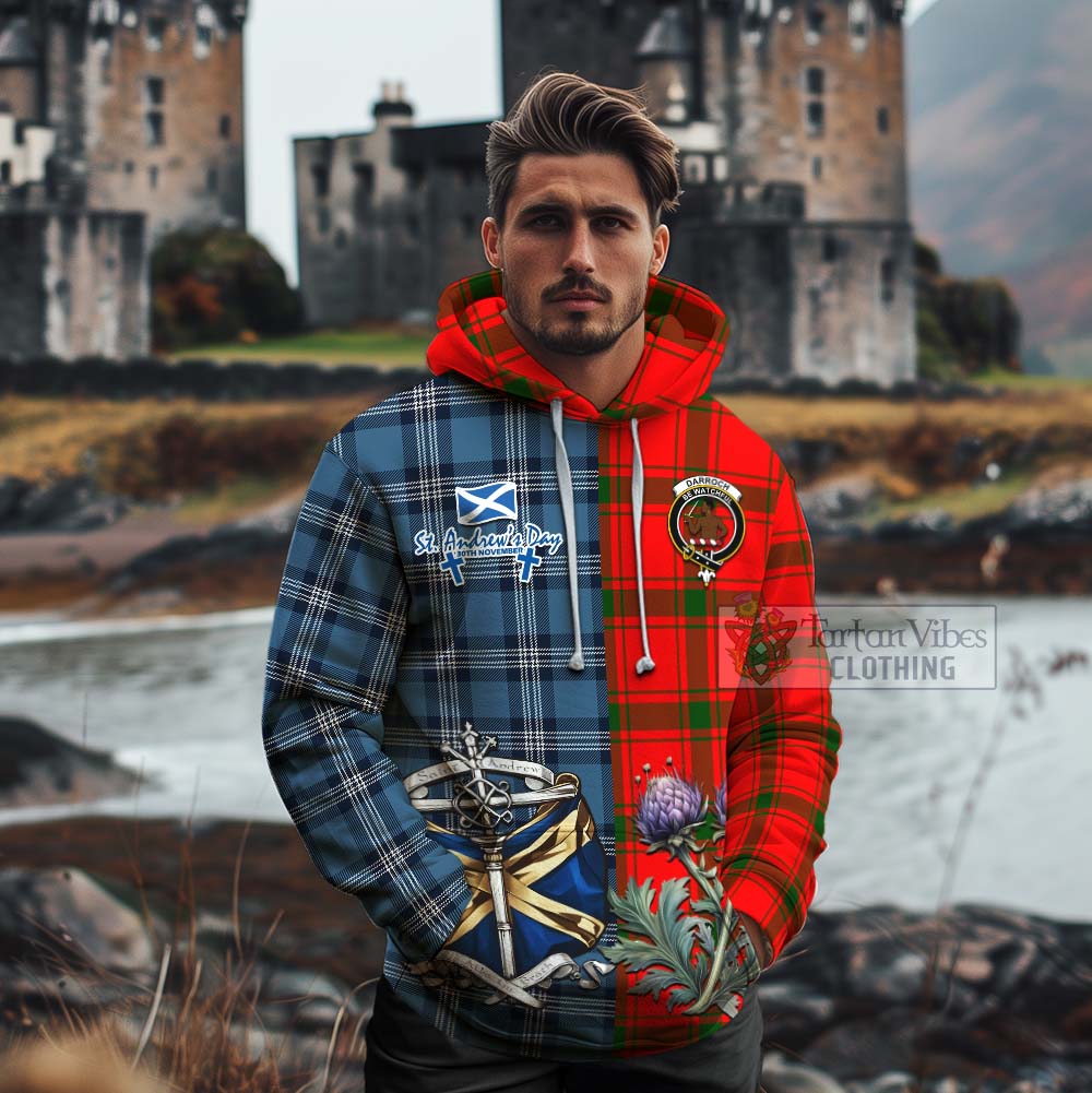 Tartan Vibes Clothing Darroch Tartan Cotton Hoodie Happy St. Andrew's Day Half Tartan Style