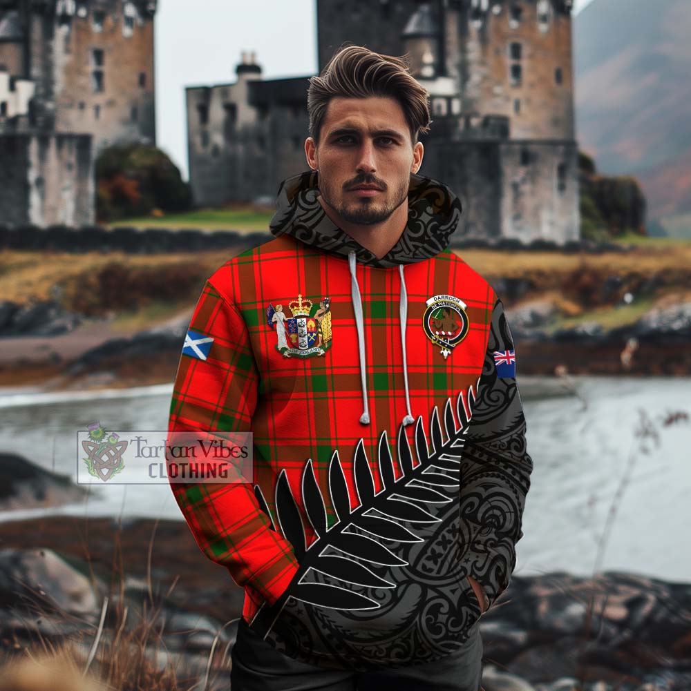 Tartan Vibes Clothing Darroch Crest Tartan Cotton Hoodie with New Zealand Silver Fern Half Style