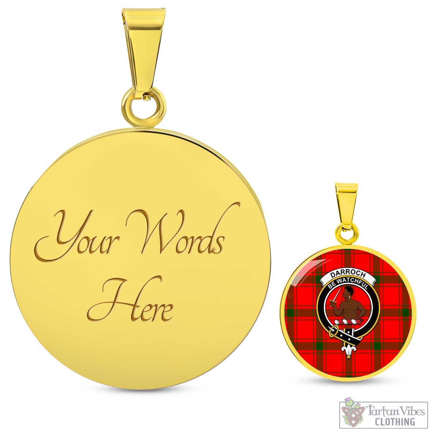 Tartan Vibes Clothing Darroch Tartan Circle Necklace with Family Crest