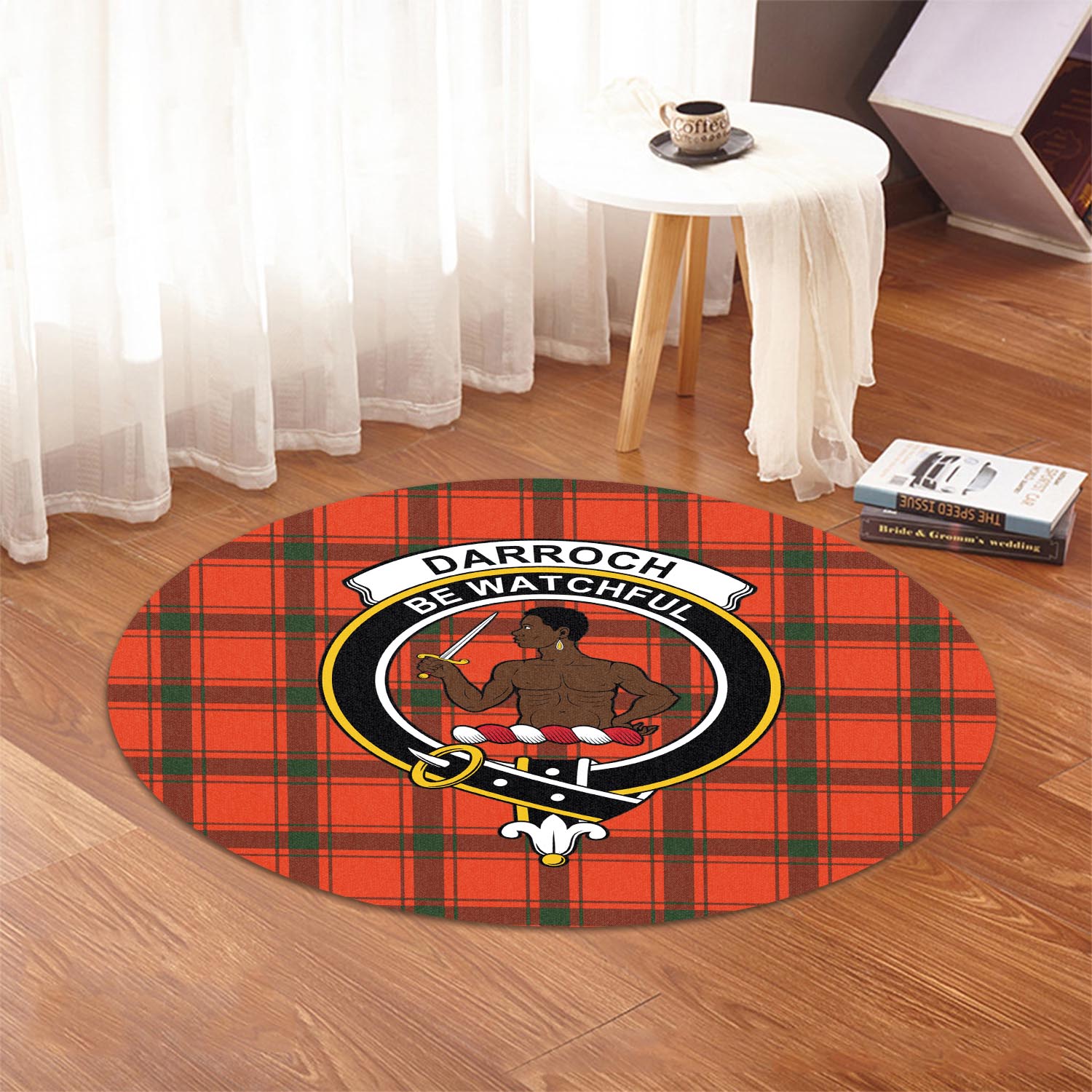 Darroch Tartan Round Rug with Family Crest - Tartanvibesclothing