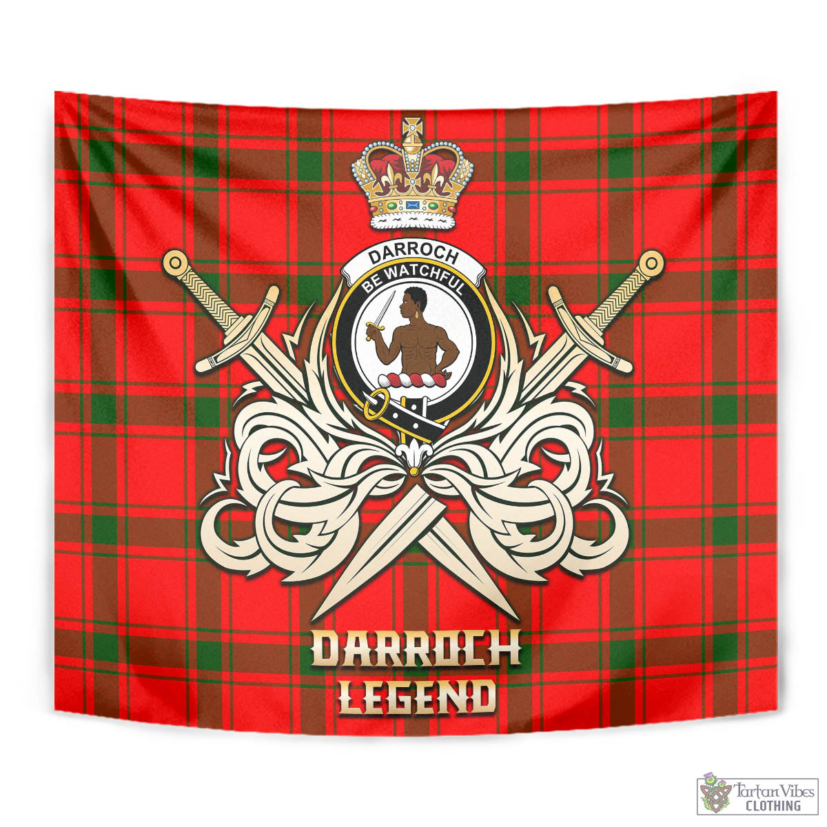 Tartan Vibes Clothing Darroch Tartan Tapestry with Clan Crest and the Golden Sword of Courageous Legacy