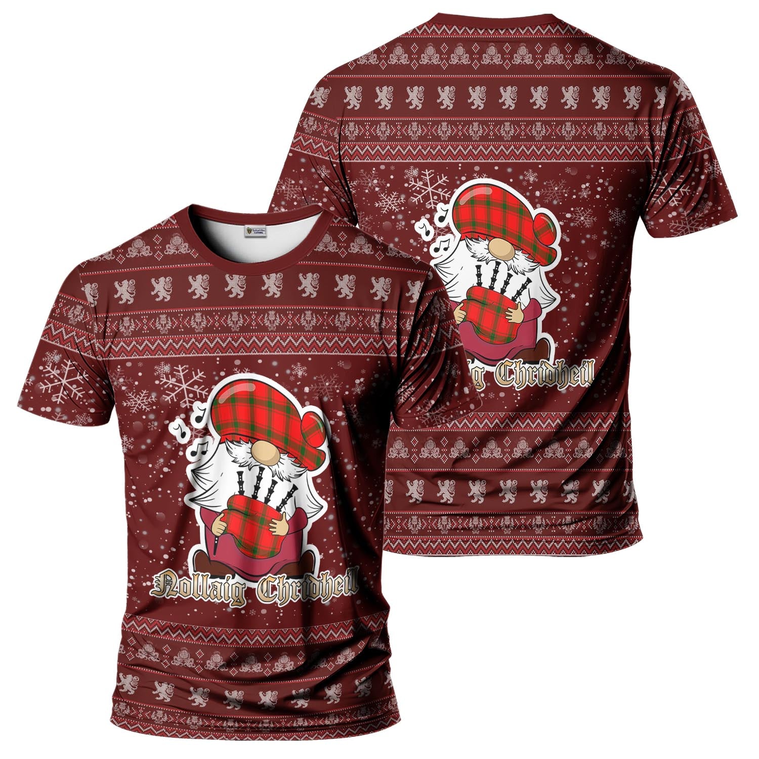 Darroch Clan Christmas Family T-Shirt with Funny Gnome Playing Bagpipes - Tartanvibesclothing