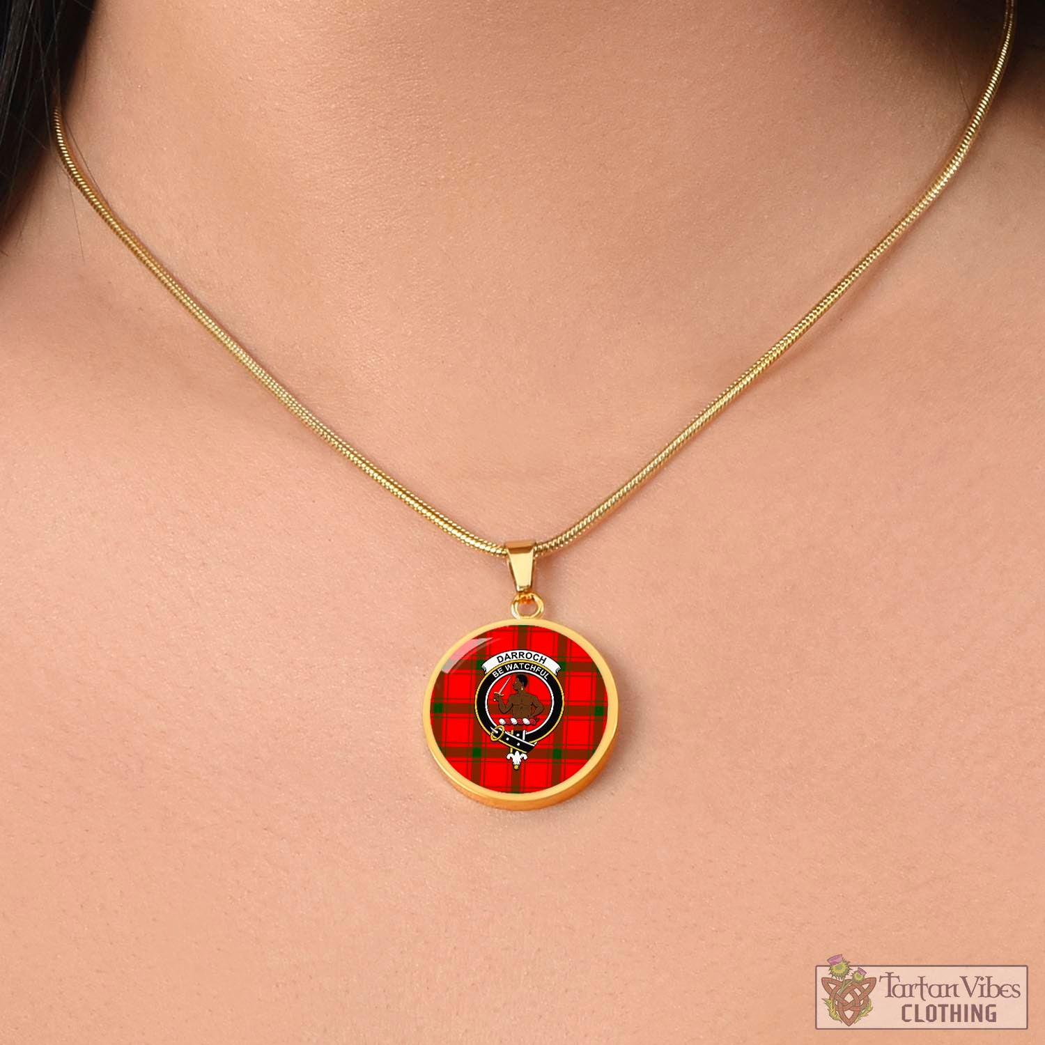 Tartan Vibes Clothing Darroch Tartan Circle Necklace with Family Crest