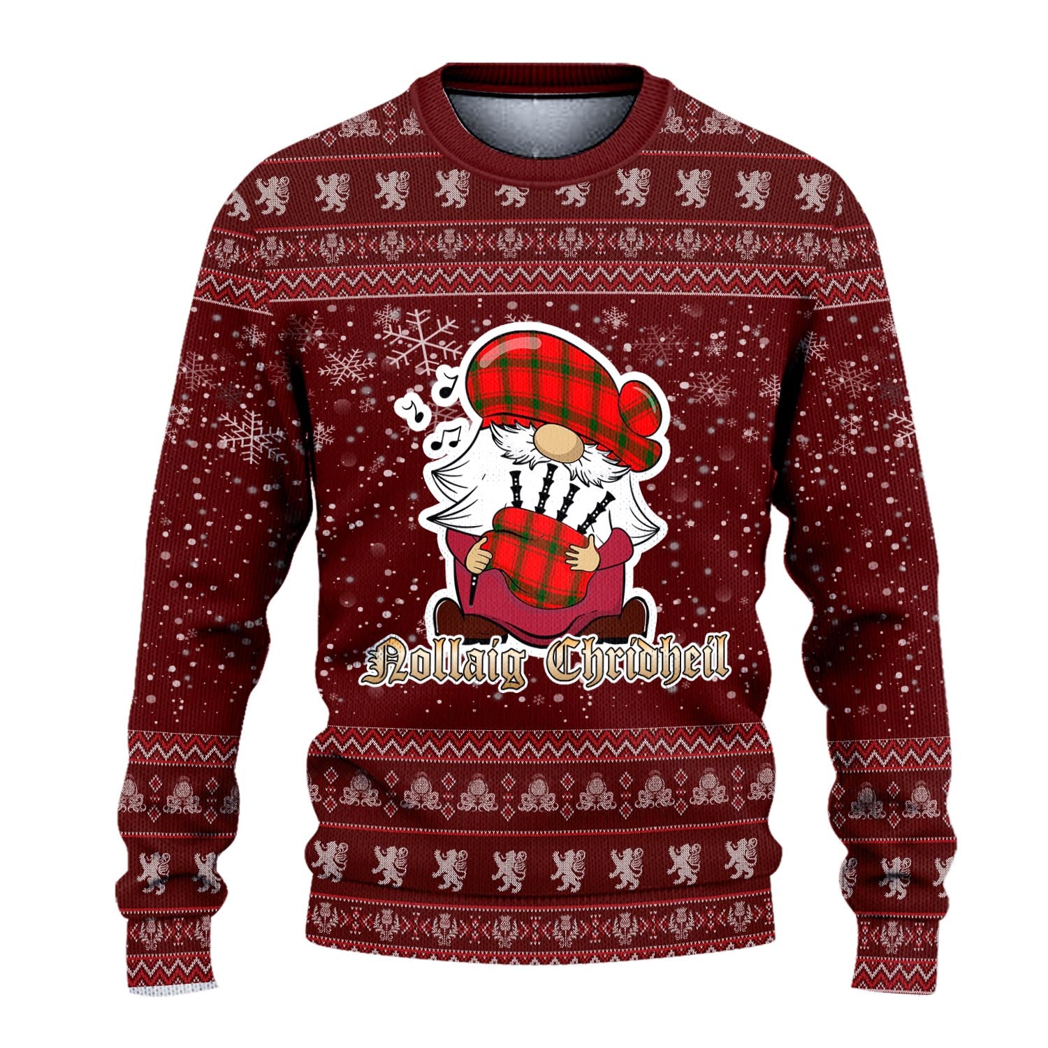 Darroch Clan Christmas Family Knitted Sweater with Funny Gnome Playing Bagpipes - Tartanvibesclothing