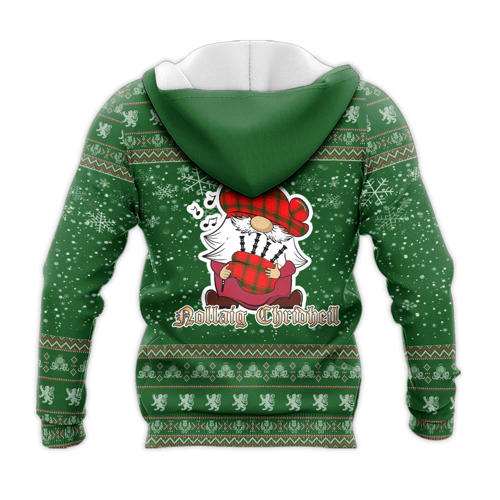 Darroch Clan Christmas Knitted Hoodie with Funny Gnome Playing Bagpipes - Tartanvibesclothing