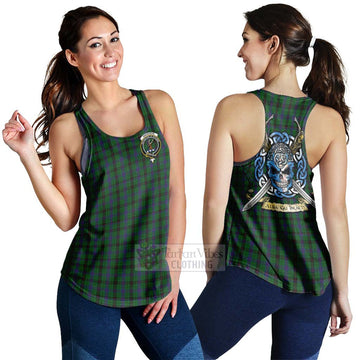 Davidson Tartan Women's Racerback Tanks with Family Crest Celtic Skull Style