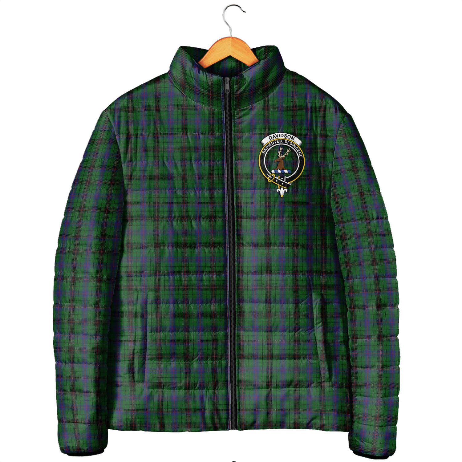 Davidson Tartan Padded Jacket with Family Crest Men's Padded Jacket - Tartan Vibes Clothing