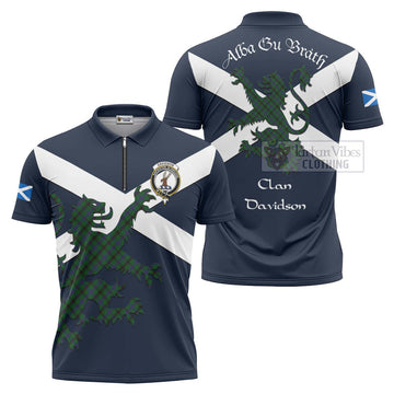 Davidson Tartan Lion Rampant Zipper Polo Shirt Proudly Display Your Heritage with Alba Gu Brath and Clan Name Unisex - Tartan Vibes Clothing