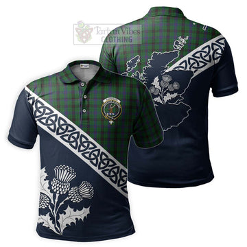 Davidson Tartan Polo Shirt Featuring Thistle and Scotland Map