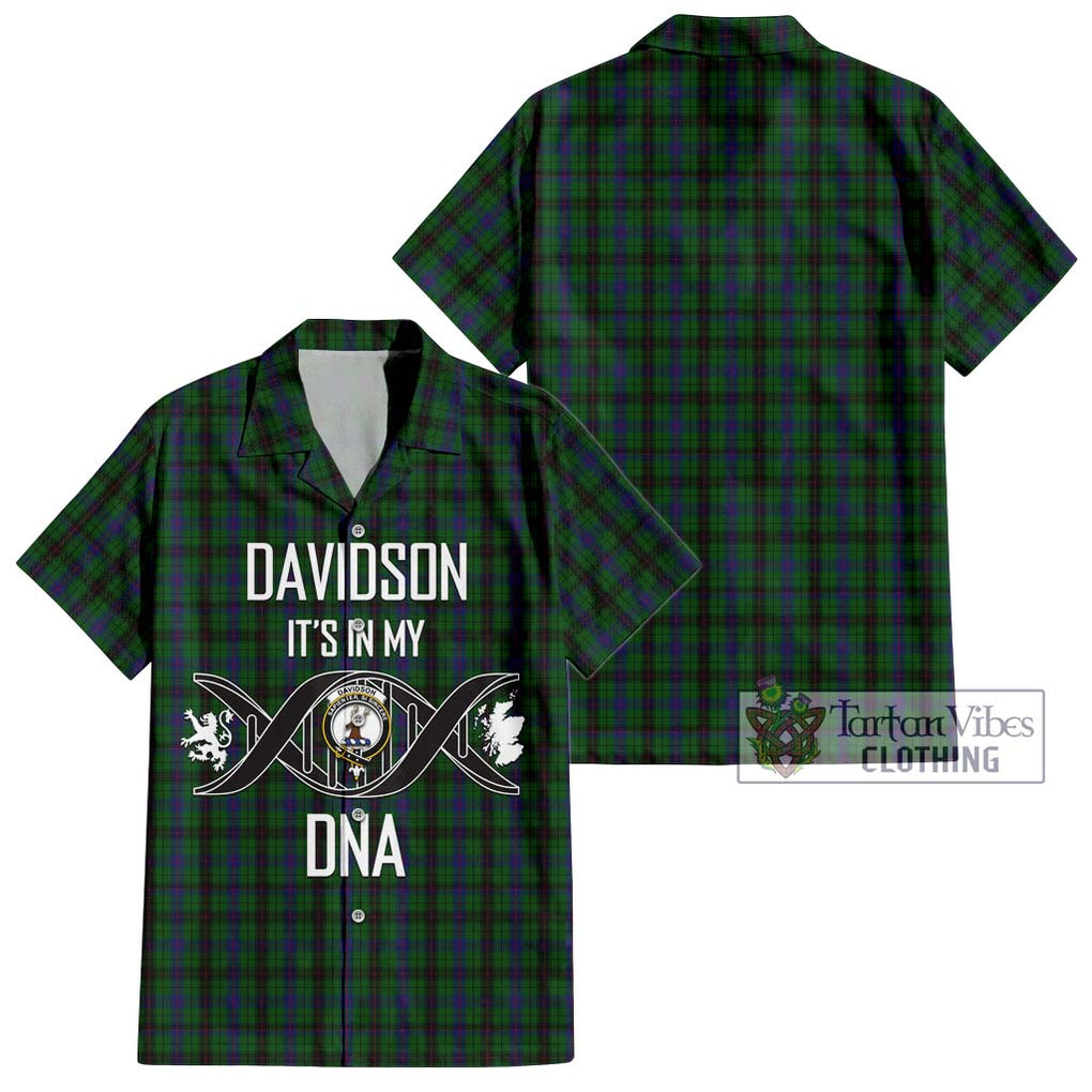 Davidson Tartan Short Sleeve Button Shirt with Family Crest DNA In Me Style Kid - Tartanvibesclothing Shop