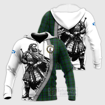 Davidson Tartan Clan Crest Knitted Hoodie with Highlander Warrior Celtic Style