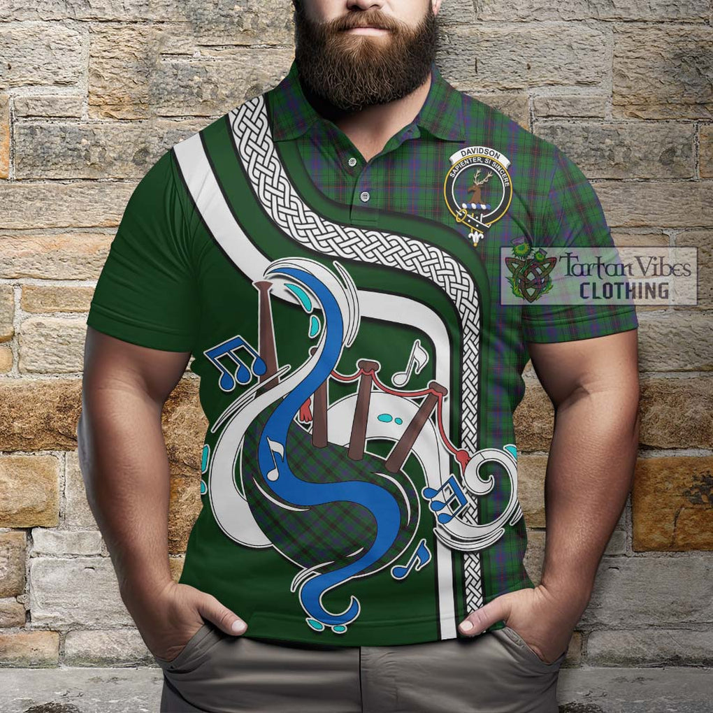 Tartan Vibes Clothing Davidson Tartan Polo Shirt with Epic Bagpipe Style