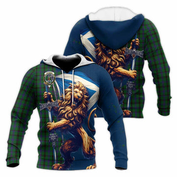 Davidson Tartan Family Crest Knitted Hoodie with Scottish Majestic Lion