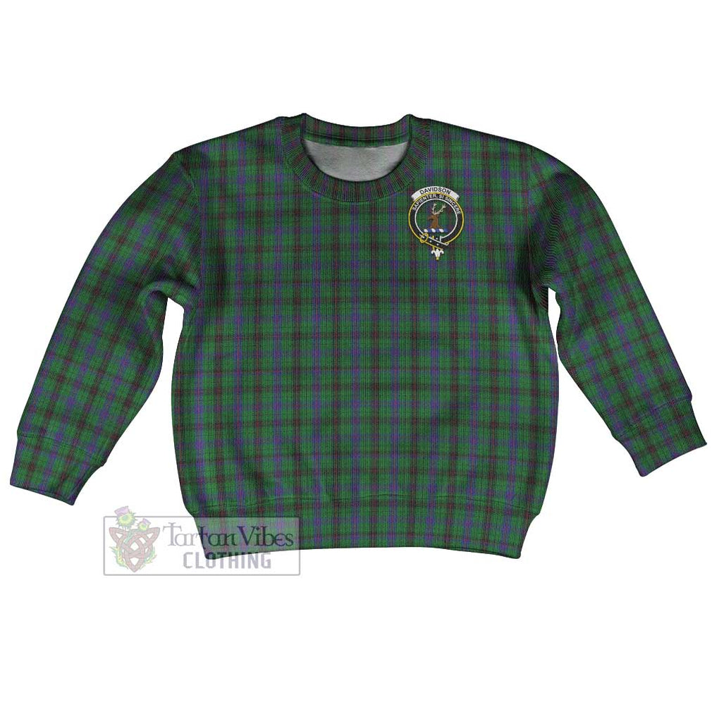 Tartan Vibes Clothing Davidson Tartan Kid Ugly Sweater with Family Crest