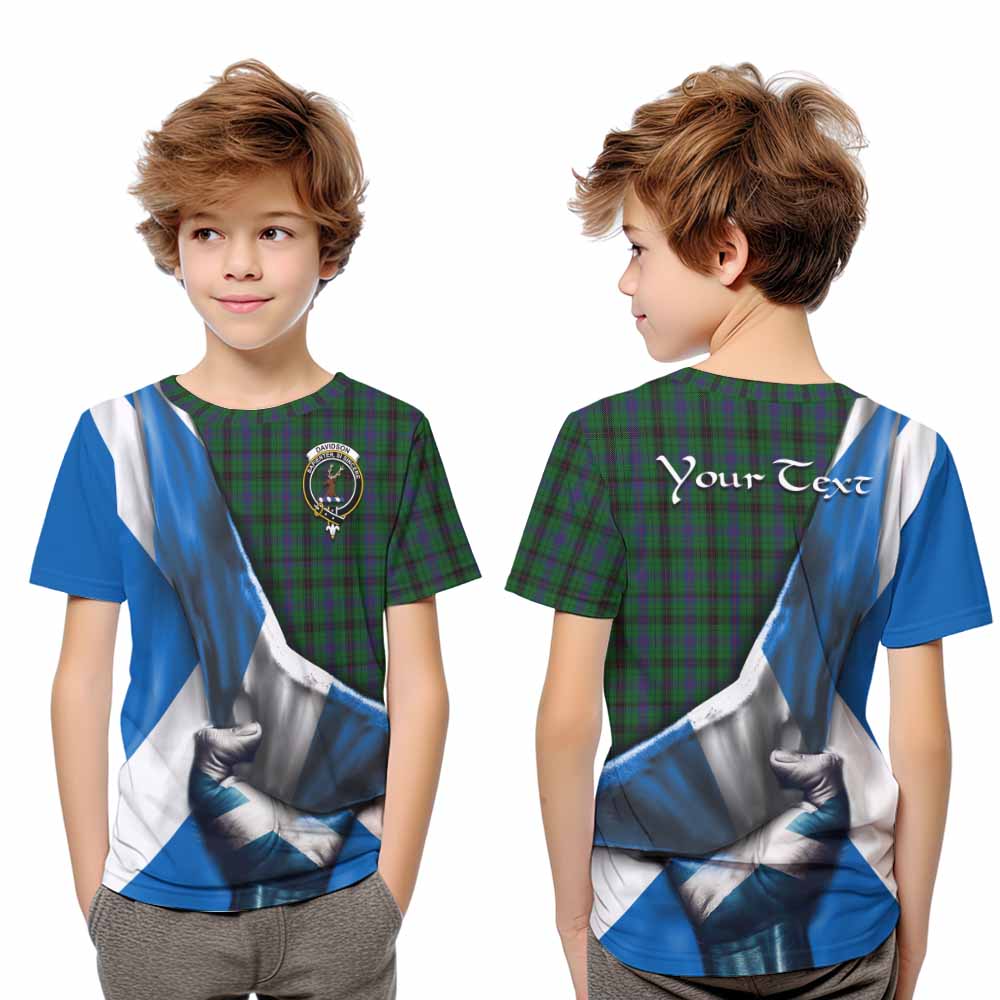 Davidson Tartan Kid T-Shirt with Family Crest Scotland Patriotic Style Youth XL Size14 - Tartan Vibes Clothing