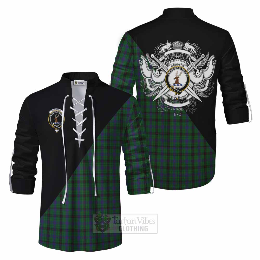 Tartan Vibes Clothing Davidson Tartan Ghillie Kilt Shirt with Family Crest and Military Logo Style