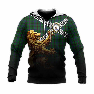 Davidson Crest Tartan Knitted Hoodie with Golden Lion Emblem Celtic Style Unisex Knitted Pullover Hoodie - Tartan Vibes Clothing