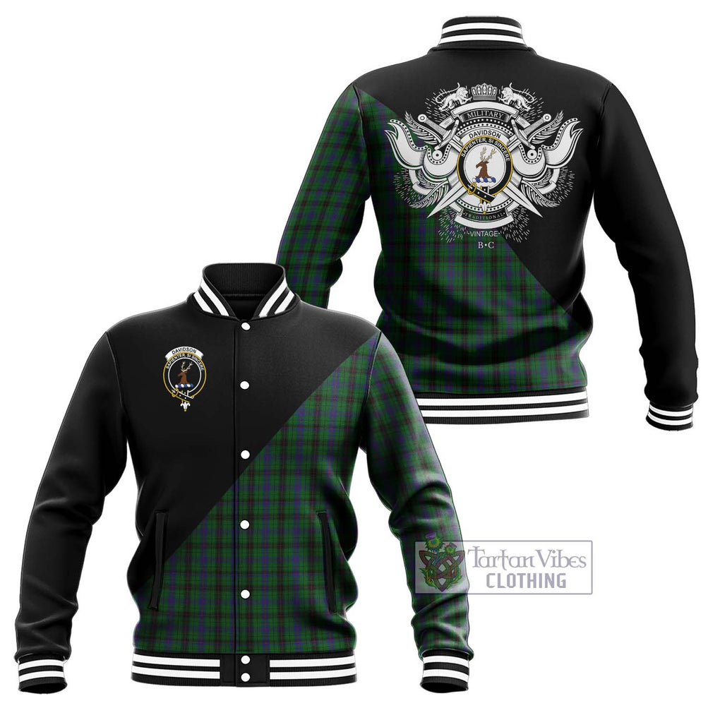 Davidson Tartan Baseball Jacket with Family Crest and Military Logo Style Unisex - Tartanvibesclothing Shop