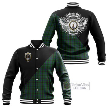 Davidson Tartan Baseball Jacket with Family Crest and Military Logo Style