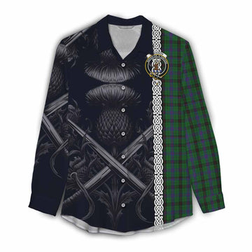 Davidson Tartan Women's Casual Shirt with Family Crest Cross Sword Thistle Celtic Vibes