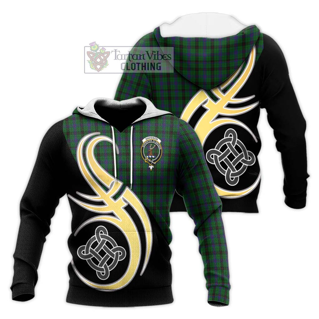 Davidson Tartan Knitted Hoodie with Family Crest and Celtic Symbol Style Unisex Knitted Pullover Hoodie - Tartan Vibes Clothing