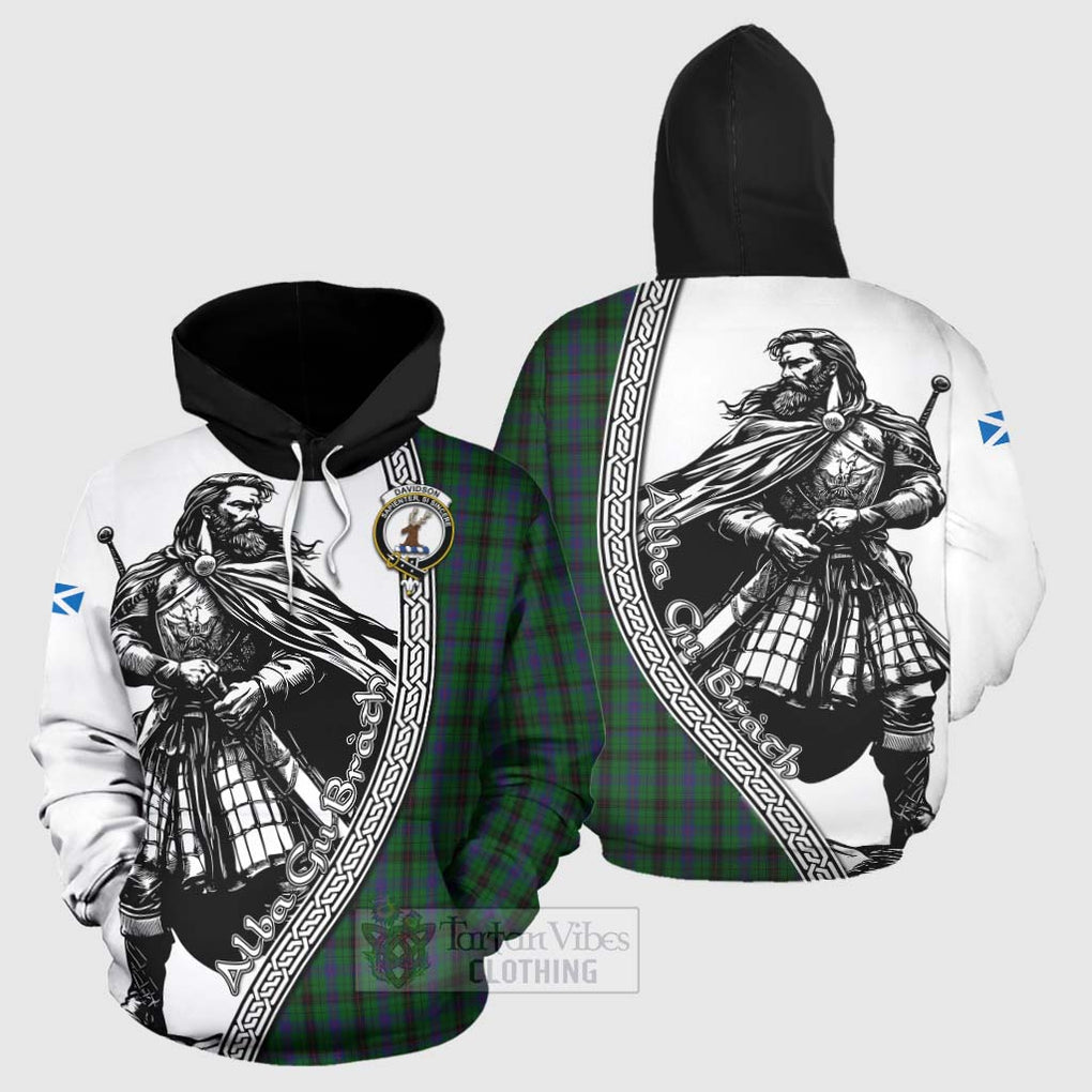 Davidson Tartan Clan Crest Hoodie with Highlander Warrior Celtic Style Zip Hoodie - Tartan Vibes Clothing